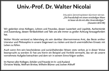 Traueranzeige von Walter Nicolai von vrm-trauer