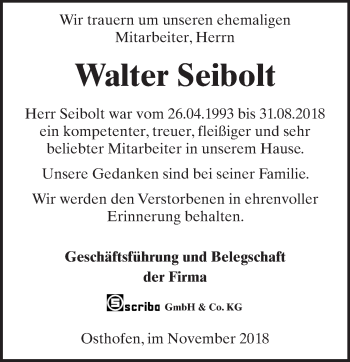 Traueranzeige von Walter Seibolt von vrm-trauer