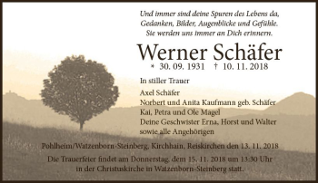 Traueranzeige von Werner Schäfer von  Gießener Anzeiger