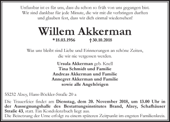 Traueranzeige von Willem Akkerman von vrm-trauer