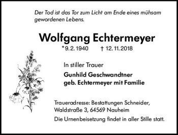 Traueranzeige von Wolfgang Echtermeyer von vrm-trauer