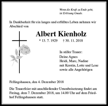 Traueranzeige von Albert Kienholz von  Gießener Anzeiger