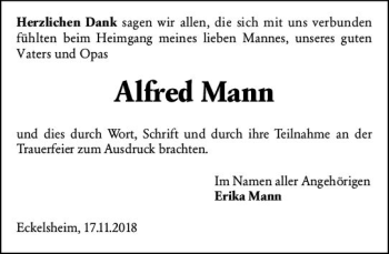 Traueranzeige von Alfred Mann von vrm-trauer