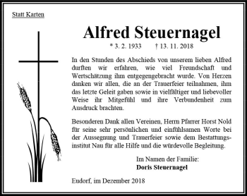 Traueranzeige von Alfred Steuernagel von VRM Trauer