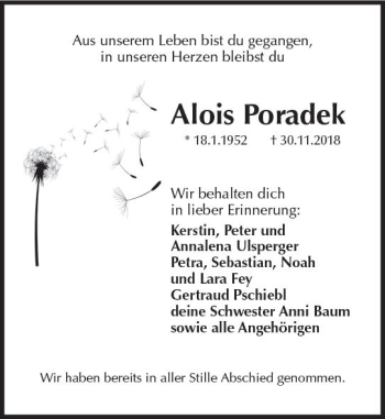 Traueranzeige von Alois Poradek von vrm-trauer
