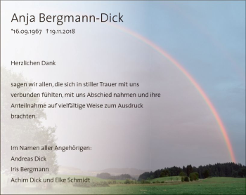 Traueranzeige von Anja Bergmann-Dick von vrm-trauer