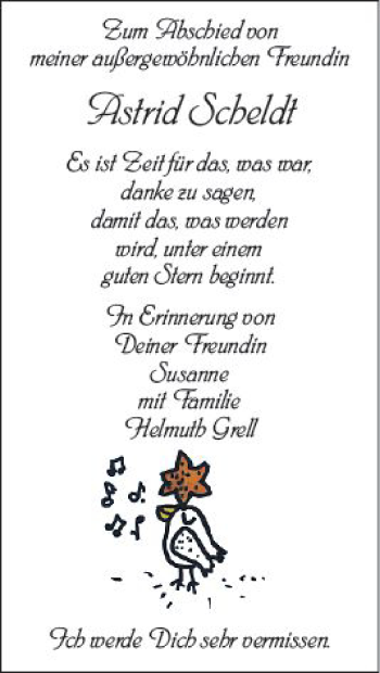 Traueranzeige von Astrid Scheldt von vrm-trauer