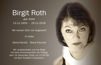 Traueranzeige von Birgit Roth von vrm-trauer