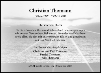 Traueranzeige von Christian Thomann von vrm-trauer