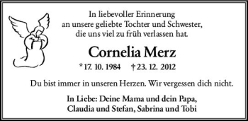 Traueranzeige von Cornelia Merz von vrm-trauer