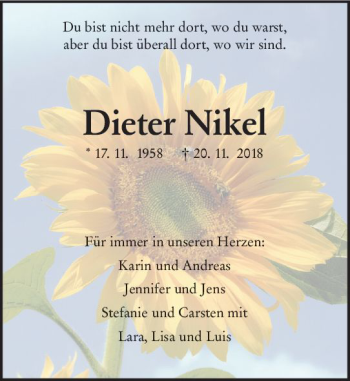 Traueranzeige von Dieter Nikel von vrm-trauer