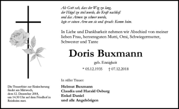 Traueranzeige von Doris Buxmann von vrm-trauer