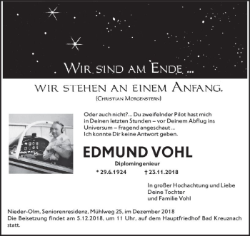 Traueranzeige von Edmund Vohl von vrm-trauer