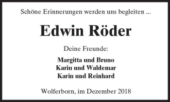 Traueranzeige von Edwin Röder von  Kreisanzeiger