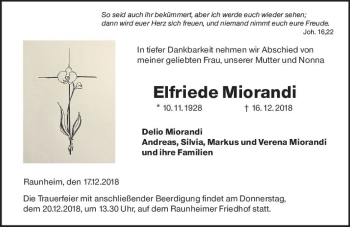 Traueranzeige von Elfriede Miorandi von vrm-trauer
