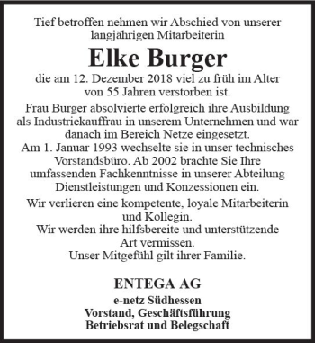 Traueranzeige von Elke Burger von vrm-trauer