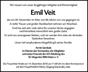 Traueranzeige von Emil Veit von vrm-trauer