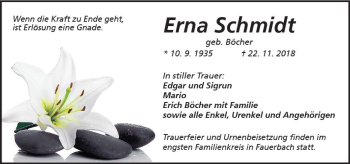 Traueranzeige von Erna Schmidt von  Kreisanzeiger