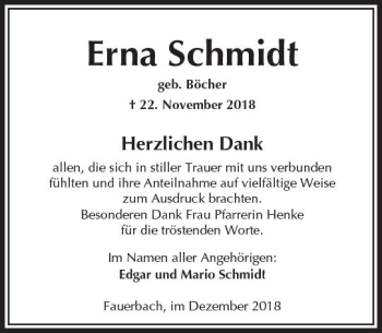 Traueranzeige von Erna Schmidt von  Kreisanzeiger