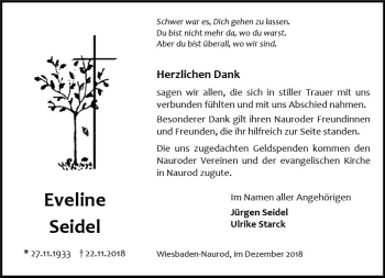 Traueranzeige von Eveline Seidel von vrm-trauer