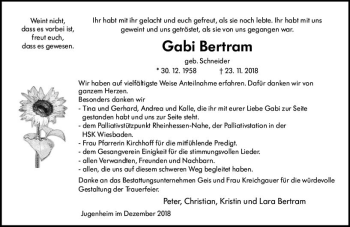 Traueranzeige von Gabi Bertram von vrm-trauer