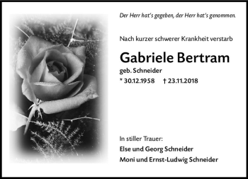 Traueranzeige von Gabriele Bertram von vrm-trauer