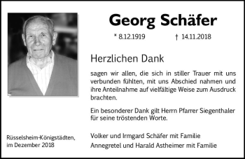 Traueranzeige von Georg Schäfer von vrm-trauer