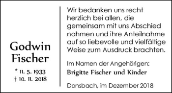 Traueranzeige von Godwin Fischer von  Dill Block ()
