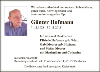 Traueranzeige von Günter Hofmann von vrm-trauer