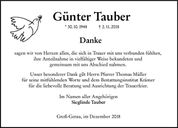 Traueranzeige von Günter Tauber von vrm-trauer