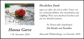 Traueranzeige von Hanna Garve von  Kreisanzeiger