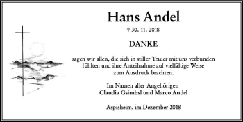 Traueranzeige von Hans Andel von vrm-trauer