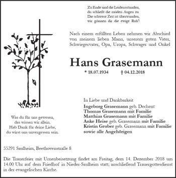 Traueranzeige von Hans Grasemann von vrm-trauer