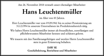 Traueranzeige von Hans Leuchtenmüller von vrm-trauer