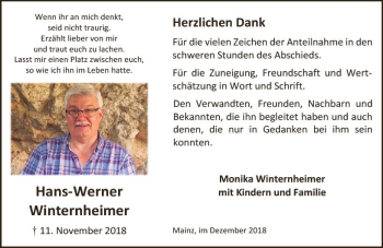 Traueranzeige von Hans-Werner Winternheimer von vrm-trauer