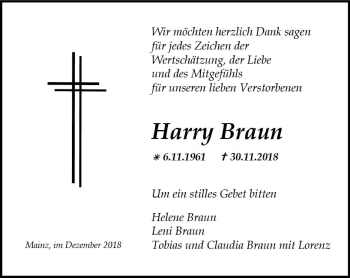 Traueranzeige von Harry Braun von vrm-trauer