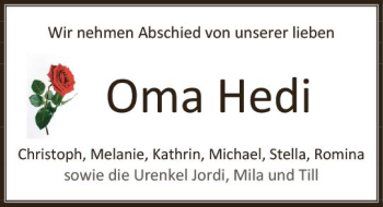 Traueranzeige von Hedi Vierheller von vrm-trauer