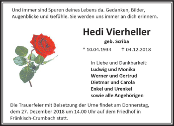 Traueranzeige von Hedi Vierheller von vrm-trauer