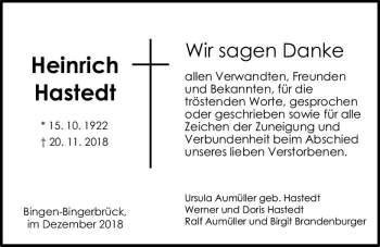 Traueranzeige von Heinrich Hastedt von vrm-trauer