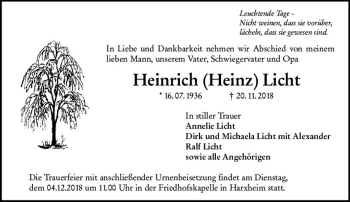 Traueranzeige von Heinrich Licht von vrm-trauer