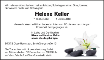 Traueranzeige von Helene Keller von vrm-trauer
