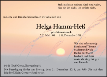 Traueranzeige von Helga Hamm-Heß von vrm-trauer
