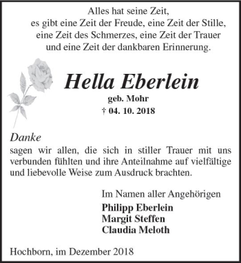 Traueranzeige von Hella Eberlein von vrm-trauer