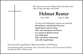 Traueranzeige von Helmut Reuter von vrm-trauer
