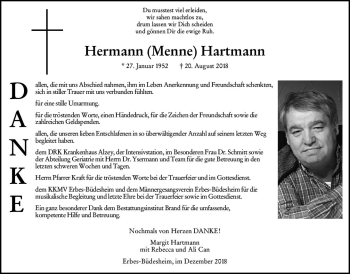Traueranzeige von Hermann Hartmann von vrm-trauer