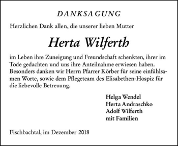 Traueranzeige von Herta Wilferth von vrm-trauer