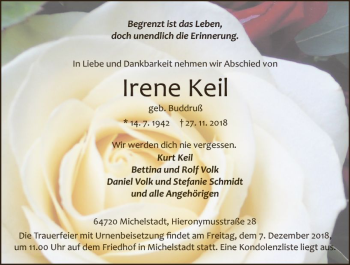 Traueranzeige von Irene Keil von vrm-trauer
