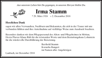 Traueranzeige von Irma Stamm von  Usinger Anzeiger