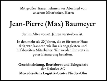 Traueranzeige von Jean-Pierre Baumeyer von vrm-trauer