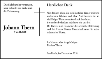 Traueranzeige von Johann Thern von vrm-trauer